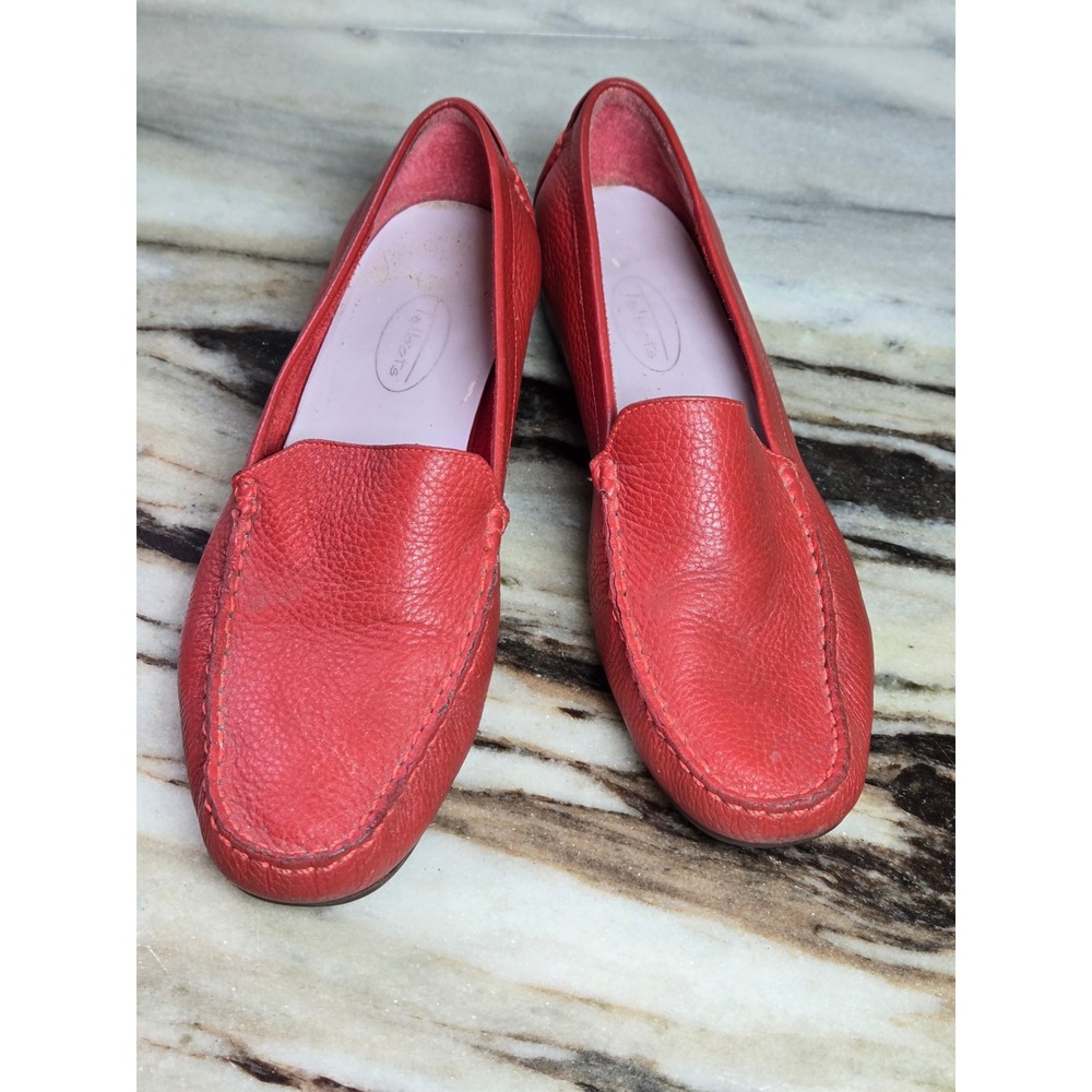 Talbots Red Pebbled Leather Loafers Womens 8B Flat Driving Shoes‎ Made in Brazil